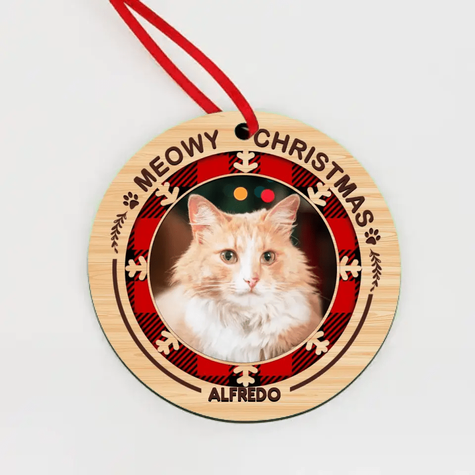 Merry Woofmas Meowy Christmas - Personalized Custom Round Shaped Wood ...