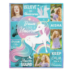Individuelle Einhorndecke mit 4 Fotos und Namen für Mädchen