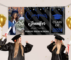 Personalisiertes Abschlussbanner 2024 mit Glitzer, individueller Fotoname