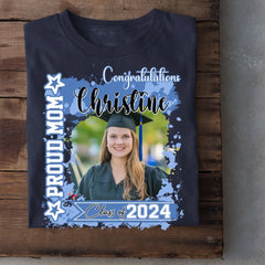 Personalized T-shirt - Graduation Keepsake Gift - Watercolor Proud Mom Dad Of A 2024 Graduate Photo