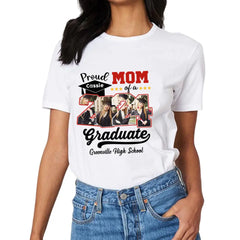 Personalisiertes T-Shirt mit 4 Fotos, stolze Familie eines Abschlussjahrgangs 2024, Senior, personalisierbar