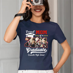 Personalisiertes T-Shirt mit 4 Fotos, stolze Familie eines Abschlussjahrgangs 2024, Senior, personalisierbar