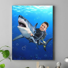 Personalisiertes Kind reitet einen Hai, Individuelles Portrait vom Foto - Geschenke für Kinder und Erwachsene