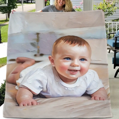 Personalisierte Ölgemälde-Decke zum Gedenken an einen süßen Babymoment – ​​Foto hochladen, um den Ölgemälde-Effekt zu konvertieren