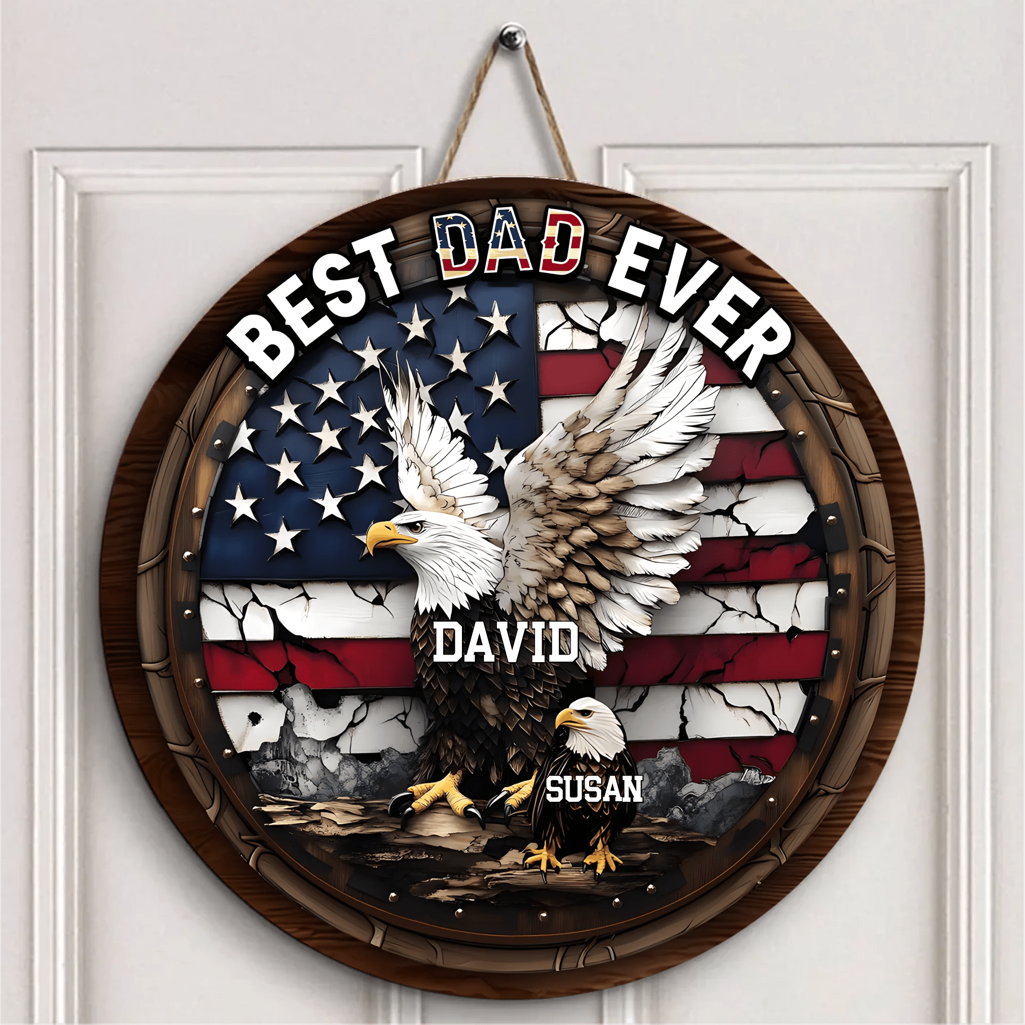Best Grandpa Papa Dad Ever - Personalized Father Round Wood Sign - OLESA