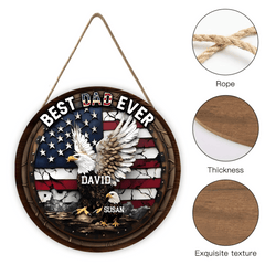 Best Grandpa Papa Dad Ever - Personalized Father Round Wood Sign - OLESA
