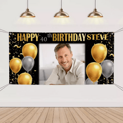 Birthday Banner with Photo - Gold and Silver Birthday Sign - OLESA