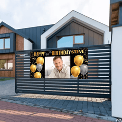 Birthday Banner with Photo - Gold and Silver Birthday Sign - OLESA