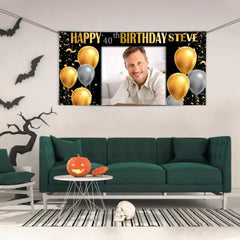 Birthday Banner with Photo - Gold and Silver Birthday Sign - OLESA