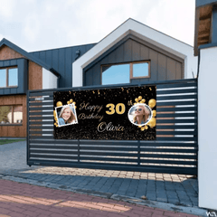 Birthday Personalized Banner With Photo, Gold Party Decoration - OLESA