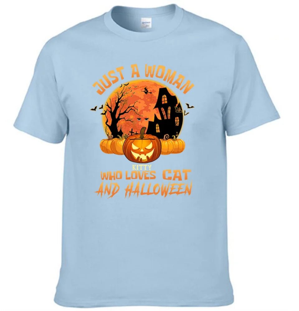 Cat Halloween Pumpkin Head Name Customized T-Shirt - Halloween Gift - OLESA