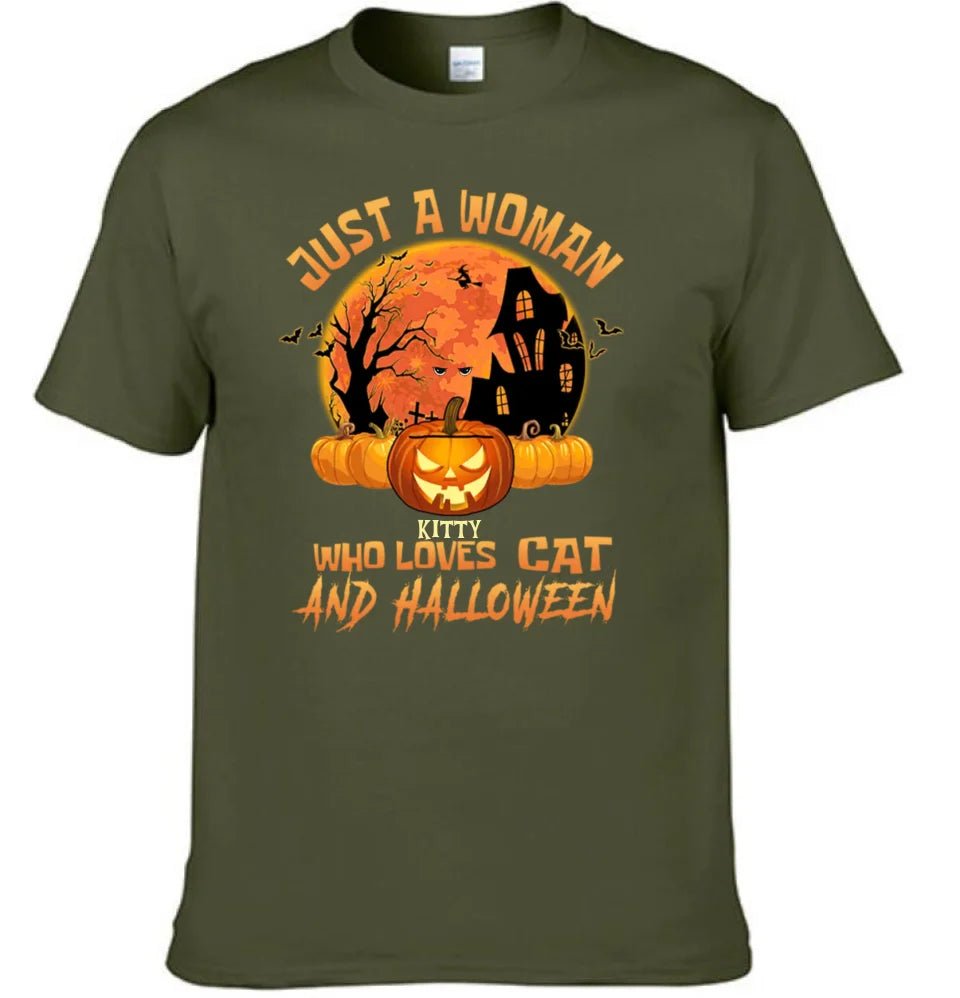 Cat Halloween Pumpkin Head Name Customized T-Shirt - Halloween Gift - OLESA