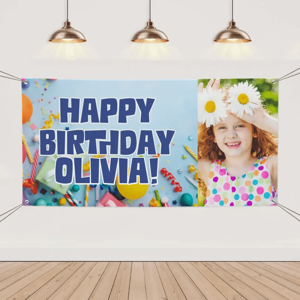Celebrate With A Blue Theme, A Custom Photo Birthday Banner Just For You! - OLESA