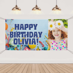 Celebrate With A Blue Theme, A Custom Photo Birthday Banner Just For You! - OLESA