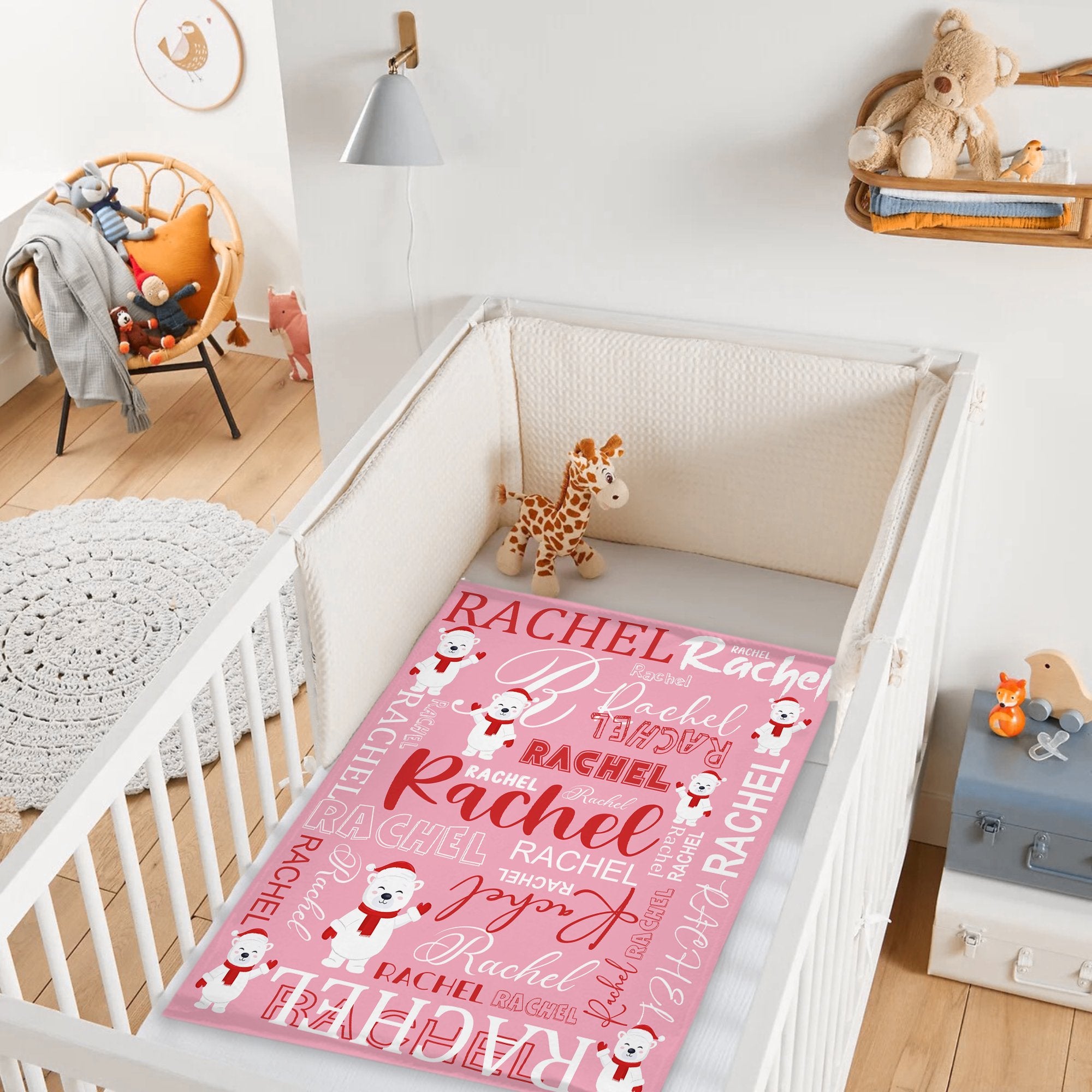 Christmas Bear Personalized Name Custom Blanket - Suitable for Baby Girls and Boys - OLESA