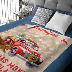 Christmas Customized Movie Watching Blanket - Christmas Vibes Red Moose,Truck and Snowflake Personalized Name Blanket - Christmas Gift For Family,Friend - OLESA