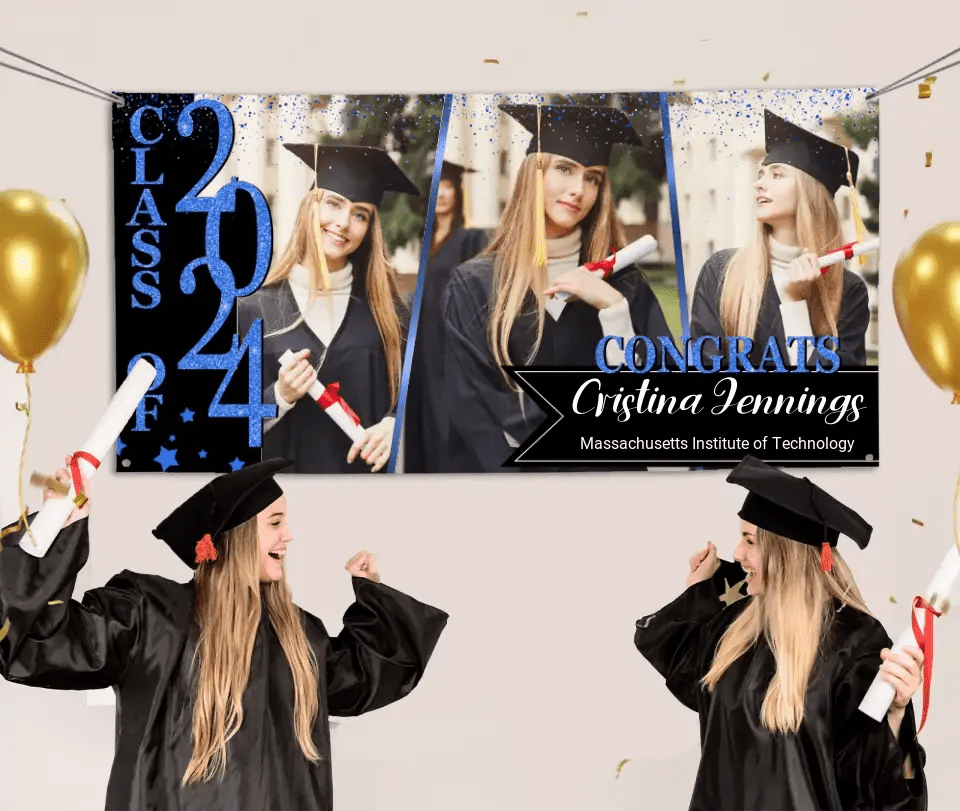 Congratulations Class Of 2024 - Personalized Three Photo Graduation Banner - OLESA