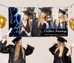 Congratulations Class Of 2024 - Personalized Three Photo Graduation Banner - OLESA