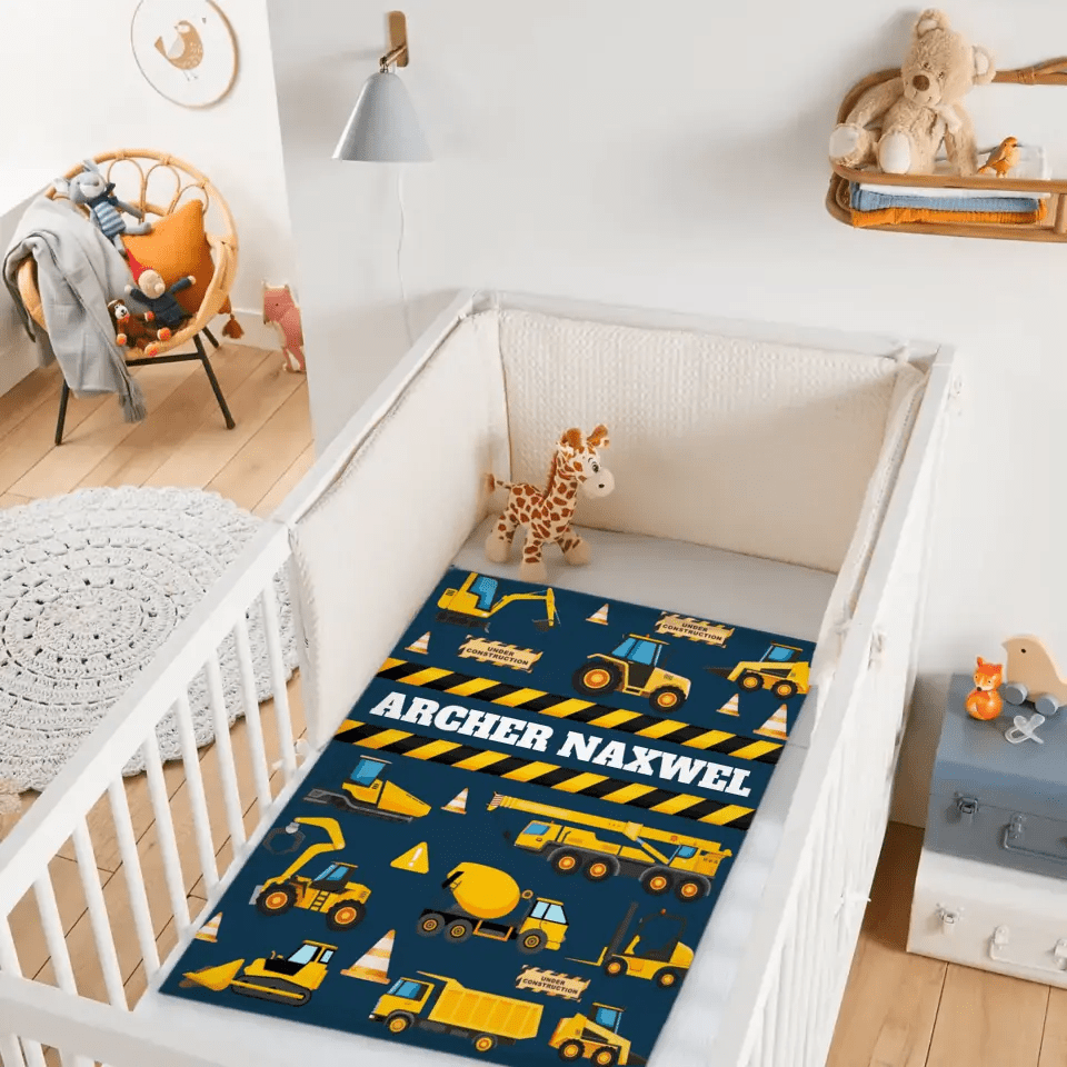 Construction Site Excavator Name Customized Baby Blankets - OLESA