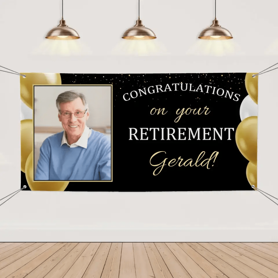 Custom Banner With Name And Photo - Personalized Congratulations On Your Retirement Party Banner - Gift For Retirees - OLESA