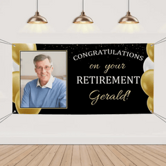 Custom Banner With Name And Photo - Personalized Congratulations On Your Retirement Party Banner - Gift For Retirees - OLESA
