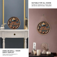 Custom BBQ Themed Wooden Door Signs - Personalised Name BBQ Pattern Round Wooden Signs - A Gift For Friend,Family,BFF,Barbecue Enthusiasts - OLESA