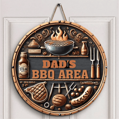 Custom BBQ Themed Wooden Door Signs - Personalised Name BBQ Pattern Round Wooden Signs - A Gift For Friend,Family,BFF,Barbecue Enthusiasts - OLESA