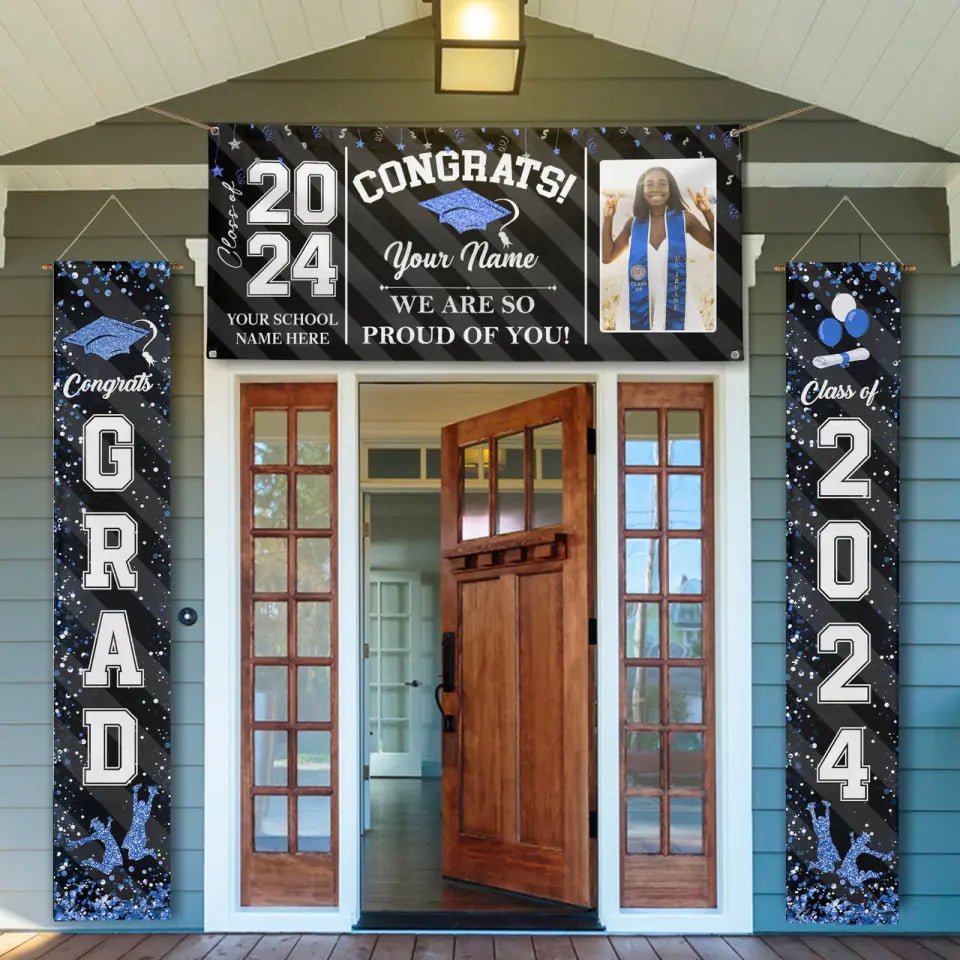 Custom Congrats Grad With Photo 3 Piece Set Graduation Banner, Graduation Gift - OLESA