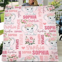 Custom Elephant Baby Blanket - Elephant Pattern Personalized Name Pink Blanket - A Gift For Child,Baby - OLESA