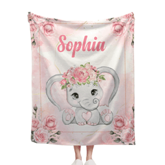 Custom Elephant Blanket - Personalized Name Blanket for Elephant Wearing Garland - A Gift For Child,Baby - OLESA