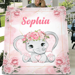 Custom Elephant Blanket - Personalized Name Blanket for Elephant Wearing Garland - A Gift For Child,Baby - OLESA