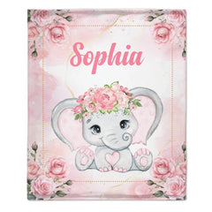 Custom Elephant Blanket - Personalized Name Blanket for Elephant Wearing Garland - A Gift For Child,Baby - OLESA