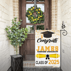 Custom Fall Graduation Gift Garden Flag, Class Of 2025 Golden Theme With Name - OLESA