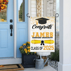 Custom Fall Graduation Gift Garden Flag, Class Of 2025 Golden Theme With Name - OLESA