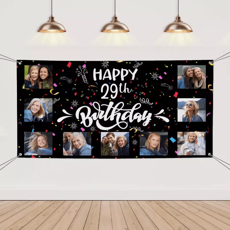 Custom Happy Birthday Banner, 9 Photos Birthday Banner - OLESA