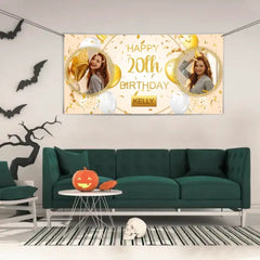 Custom Happy Birthday Banner Personalized Banners and Signs with Photo Name for Women Men Kids Party Decorations - OLESA