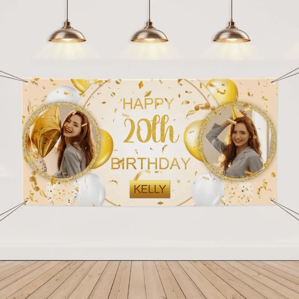 Custom Happy Birthday Banner Personalized Banners and Signs with Photo Name for Women Men Kids Party Decorations - OLESA