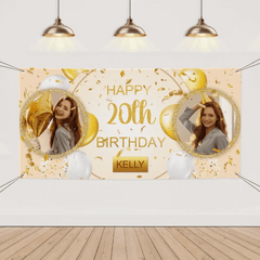 Custom Happy Birthday Banner Personalized Banners and Signs with Photo Name for Women Men Kids Party Decorations - OLESA