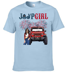 Custom Independence Day 4th Gift T-shirt - Personalised Girls Names and Images Jeep Girl Themed Clothes - A Gift For Girl,Sister,Friend,BFF,Jeep Lovers - OLESA