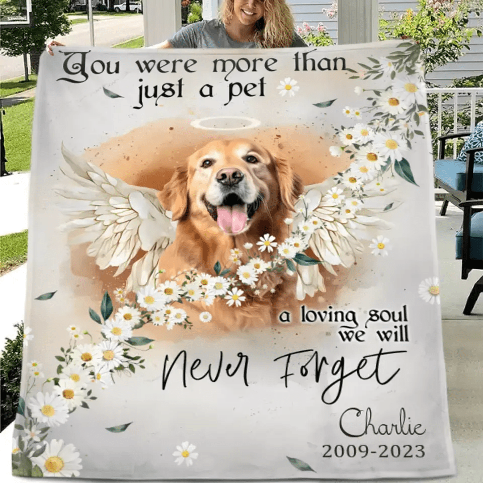 Custom Personalized Memorial Pet Photo Blanket - Memorial Gift Idea for Dog/Cat Owners - You Were More Than Just A Pet - OLESA