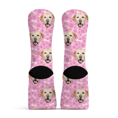 Custom Personalized Photo Pet Face Socks - Personalized Pet Photo Multi Color Paw Print and Bone Pattern Stockings - A Gift For Pet Lovers,Pet Owners - OLESA