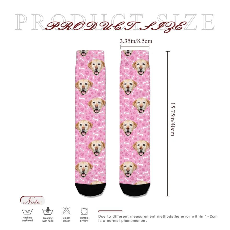 Custom Personalized Photo Pet Face Socks - Personalized Pet Photo Multi Color Paw Print and Bone Pattern Stockings - A Gift For Pet Lovers,Pet Owners - OLESA