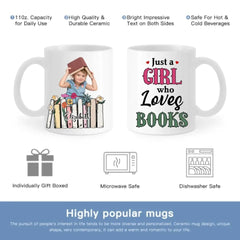 Custom Photo A Girl Loves Books - Gift For Book Lovers, Girls, Women, Yourself - Personalized Mug - OLESA