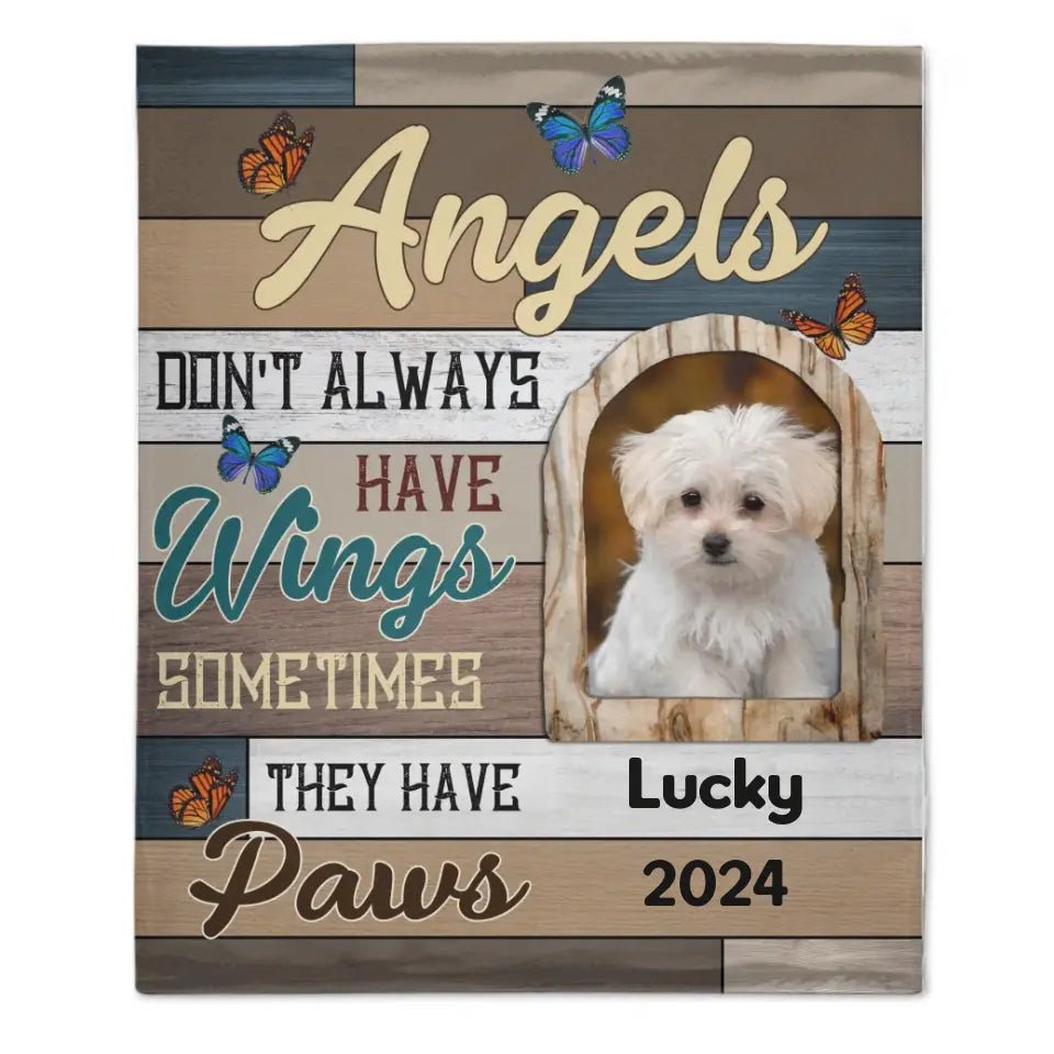 Custom Photo Angels Sometimes They Have Paws - Personalized Gift for Dog or Cat Lovers Blanket - OLESA