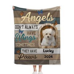 Custom Photo Angels Sometimes They Have Paws - Personalized Gift for Dog or Cat Lovers Blanket - OLESA