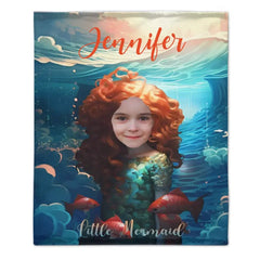 Custom Photo Name Little Mermaid Blanket, Personalized Gift for Daughter, Little Mermaid Birthday Surprise - OLESA