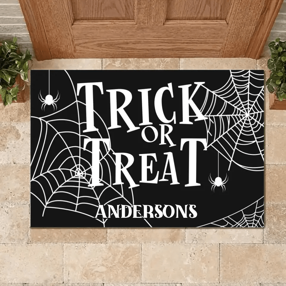 Custom Trick Or Treat Doomat - Personalized Halloween Furniture Decoration Doormat - Halloween Gift for Family Members - OLESA