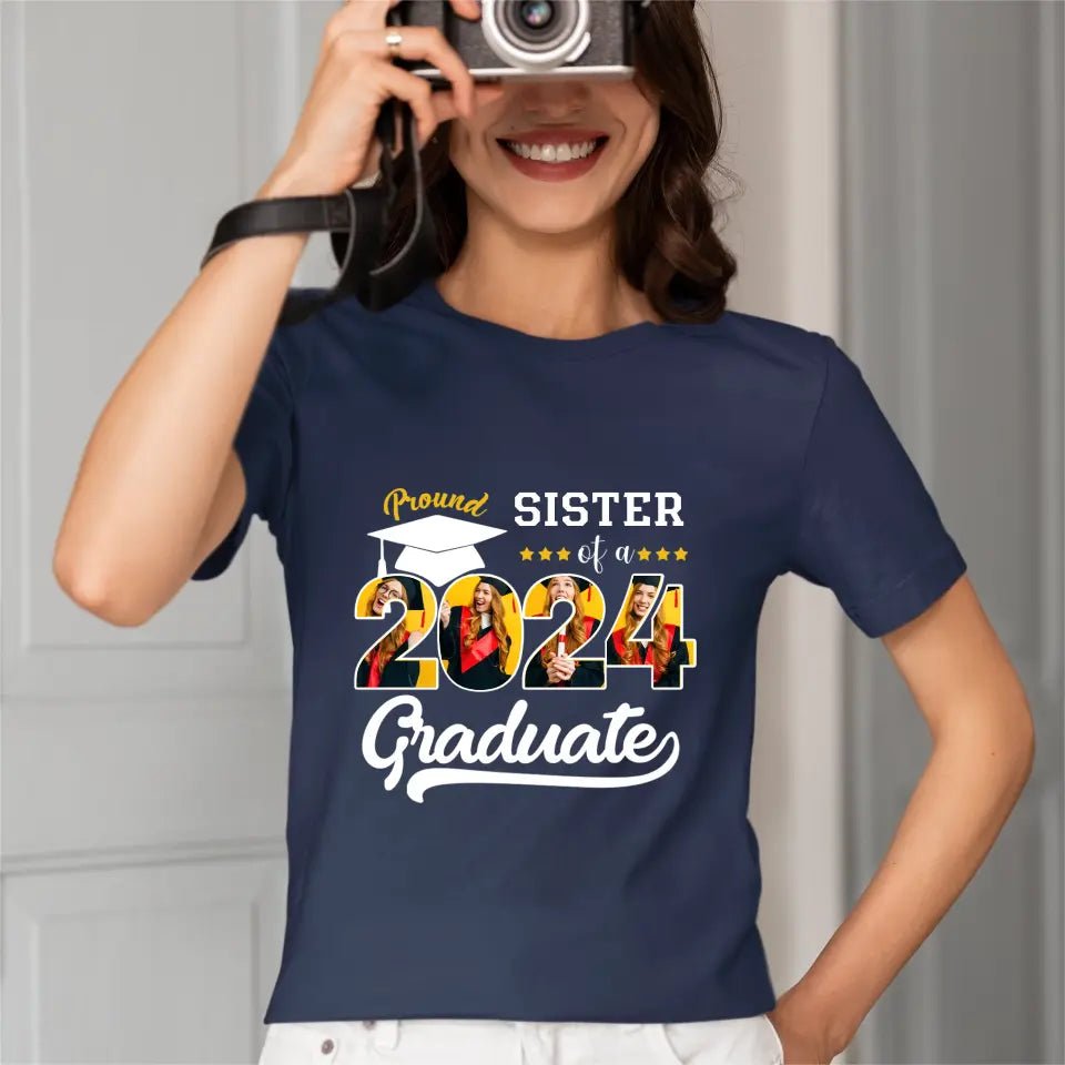 Custom Vintage Photos T-Shirt, Proud Family Team of a 2024 Graduation - OLESA