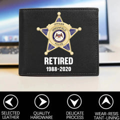 Customised American Police Badge Themed Leather Wallet - Police Commemorative Wallet with Personalised Badge,Department,Time and Text - A Gift For Police,Family,Friend - OLESA
