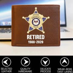 Customised American Police Badge Themed Leather Wallet - Police Commemorative Wallet with Personalised Badge,Department,Time and Text - A Gift For Police,Family,Friend - OLESA
